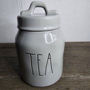 NWT Rae Dunn Artisan Tea Baby Canister Grey Black Lettering Farmhouse Basics